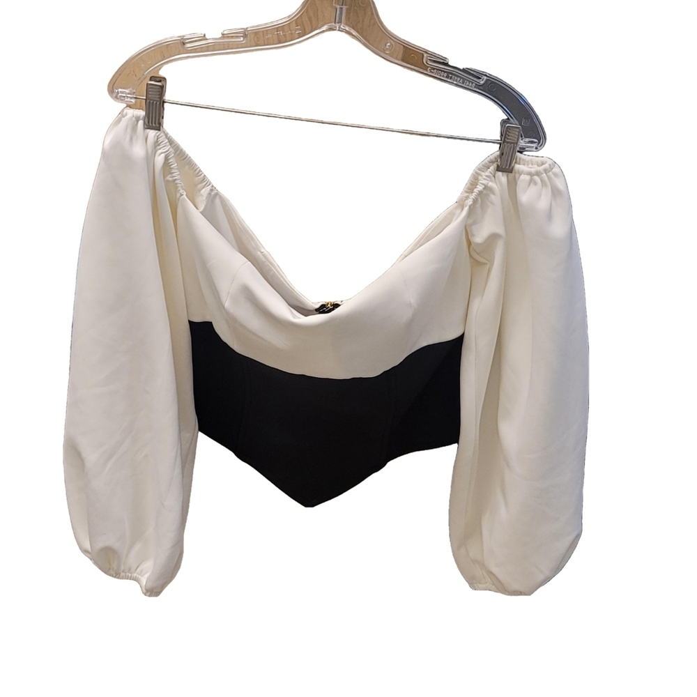 NWT Blithe Los Angeles Long Puff Sleeve Off Shoulder Crop Top